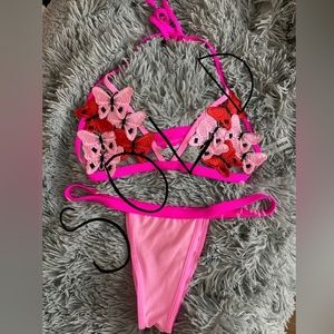 Shein Pink Butterfly Medium Bikini Top and Bottom